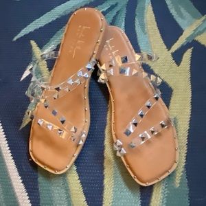 Nicole Miller clear studded flat strappy sandals